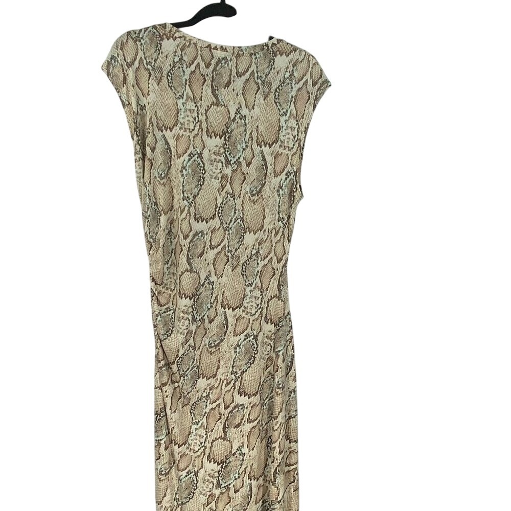 Fourteenth Place Womens Snakeskin Print Ruched Side Midi Dress Tan Brown Size‎ M